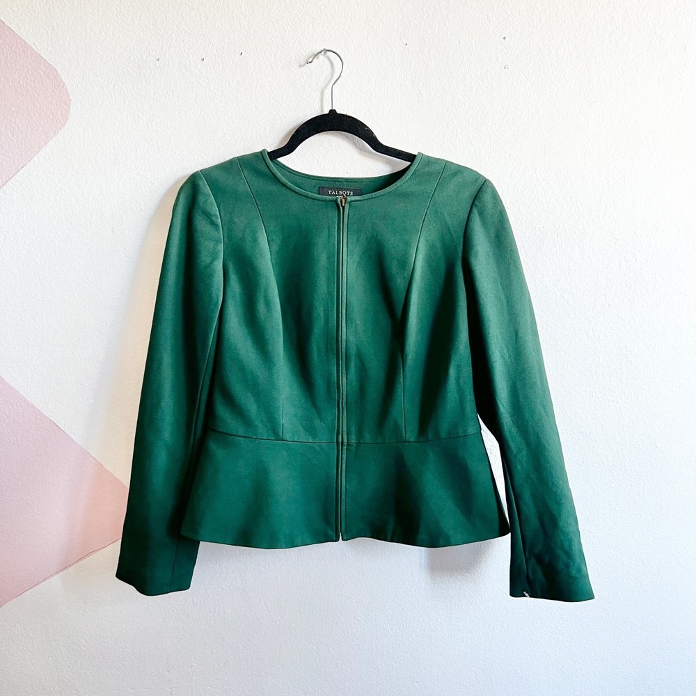 Talbots Peplum Jacket Petites Women's 8P Green Casual‎